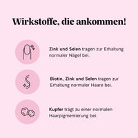 Inhaltsstoffe und Vorteile der You Nailed It Nail & Hair Vitamine von Bears with Benefits, formuliert zur Unterstützung der Erhaltung normaler Nägel und Haare.