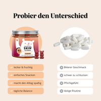Bears with Benefits Forever Young SKIN Vitamin – Vergleich Kollagen & Hyaluron Gummibärchen vs. Tabletten: fruchtig, leicht zu kauen und ohne bitteren Geschmack, 500 mg Kollagenpeptide + 100 mg Hyaluronsäure pro Bärchen, zuckerfrei