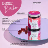 Diese Inhaltsstoffe und Nährstoffe stecken in den Born This Way Youth Vitamins von Bears with Benefits: Hyaluron, Kollagen, Coenzym Q10, Vitamin E und Vitamin C