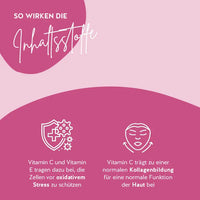 Vitamin C und Vitamin E tragen dazu bei, die Zellen vor oxidativem Stress zu schützen. Vitamin C trägt zu einer normalen Kollagenbildung der Haut bei.