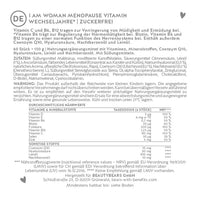 Hier siehst du die Nährstofftabelle der I Am Woman Menopause Vitamin zuckerfrei von Bears with Benefits.