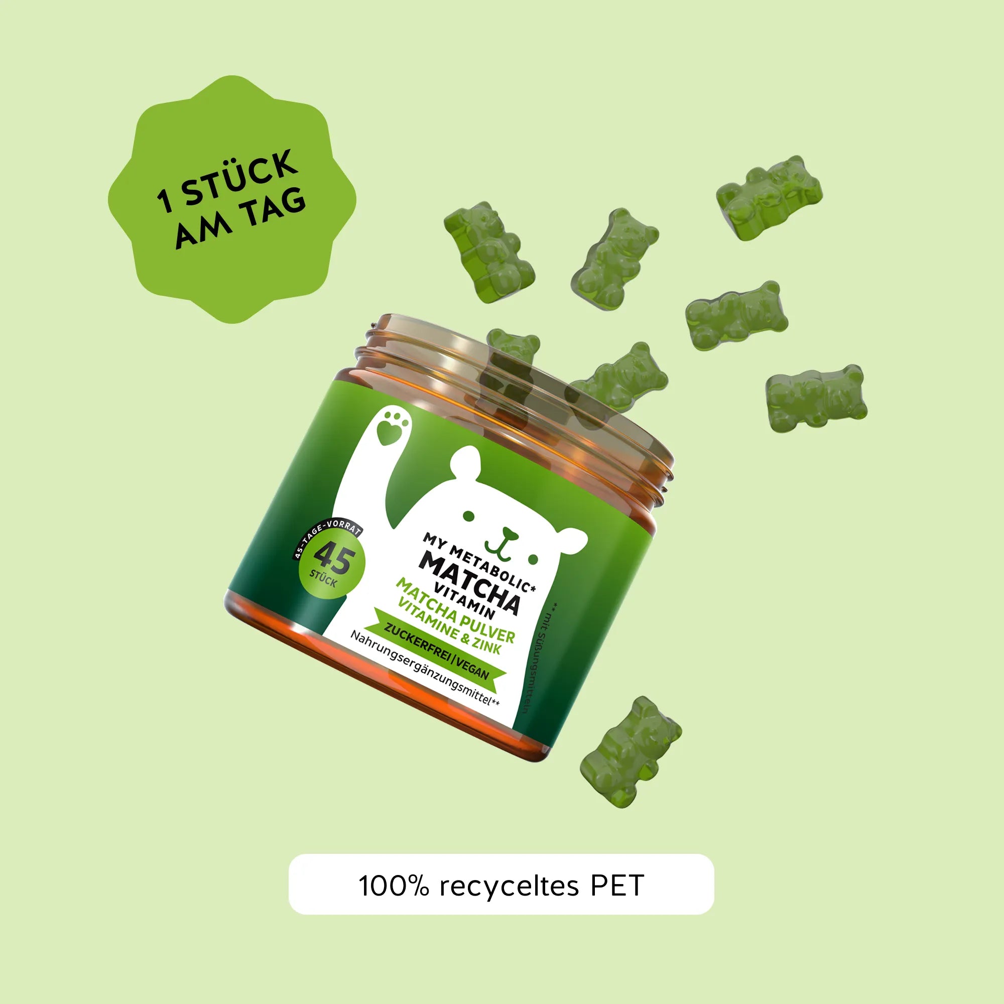 Bears with Benefits My Metabolic Matcha – nur 1 Bärchen täglich für deine Routine, 45 Bärchen Geschmack Vanille-Matcha.