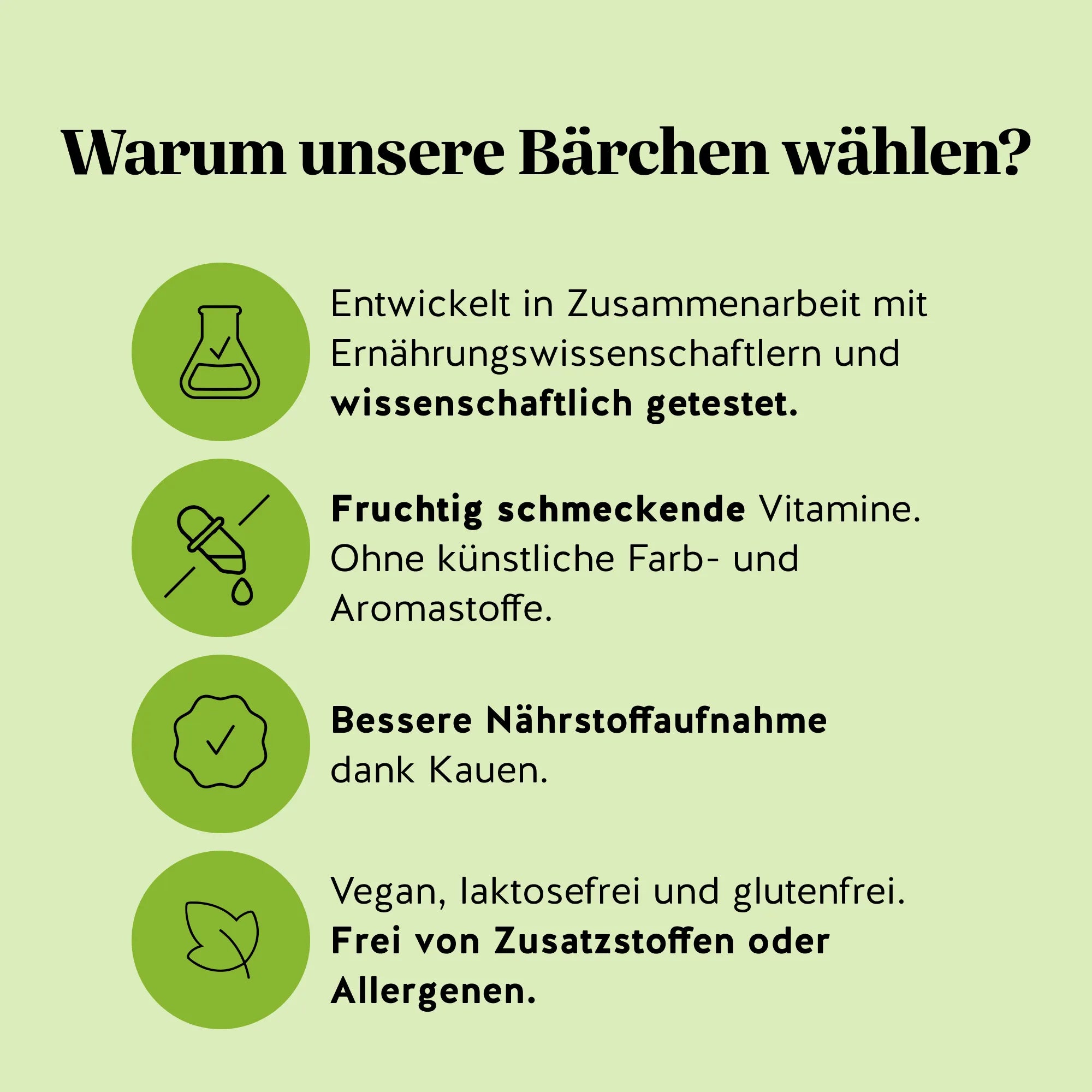Bears with Benefits My Metabolic Matcha – warum unsere Gummibärchen: vegan, zuckerfrei und mit natürlichem Vanille-Matcha-Geschmack.
