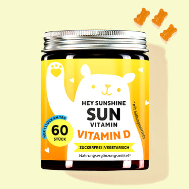 Eine Dose Hey Sunshine Sun Vitamins mit Vitamin D von Bears with Benefits für das Immunsystem, Knochen und Muskeln