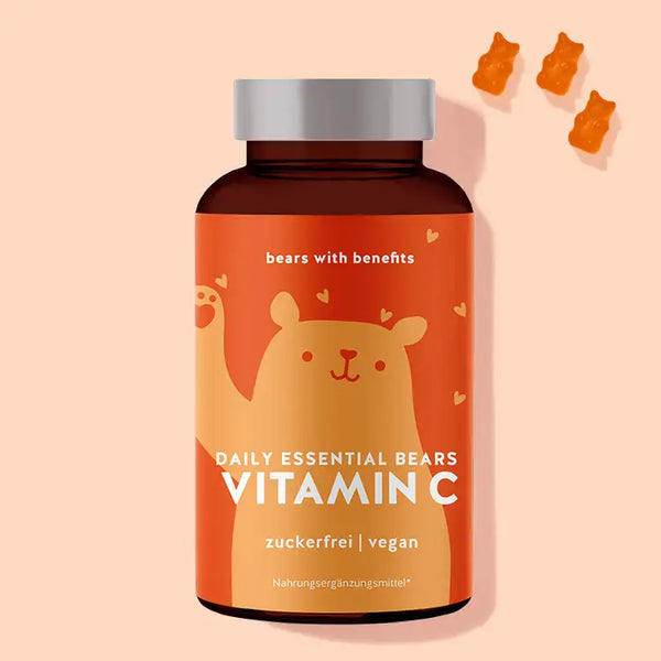 Auf diesem Bild ist eine Dose des Produkts Daily Essential Bears mit Vitamin C von Bears with Benefits abgebildet.