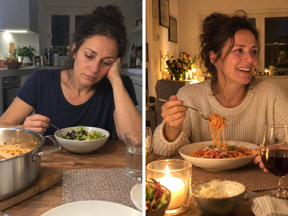 Vorher-Nachher: Pasta am Abend