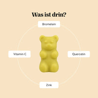 Bears with Benefits Bye Bye Sniff! Relief Complex – Inhaltsstoffe pro Gummibärchen: Quercetin 62,5 mg, Bromelain 50 mg, Vitamin C und Zink, vegane Formel zur Unterstützung des Immunsystems