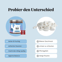 Bears with Benefits Mind Fuel* Brain Complex – Vergleich Vitamin-Gummibärchen vs. Tabletten: lecker & fruchtig, einfach zu snacken, vegane Alternative zu Kapseln mit Ginkgo- & Ginsengextrakt