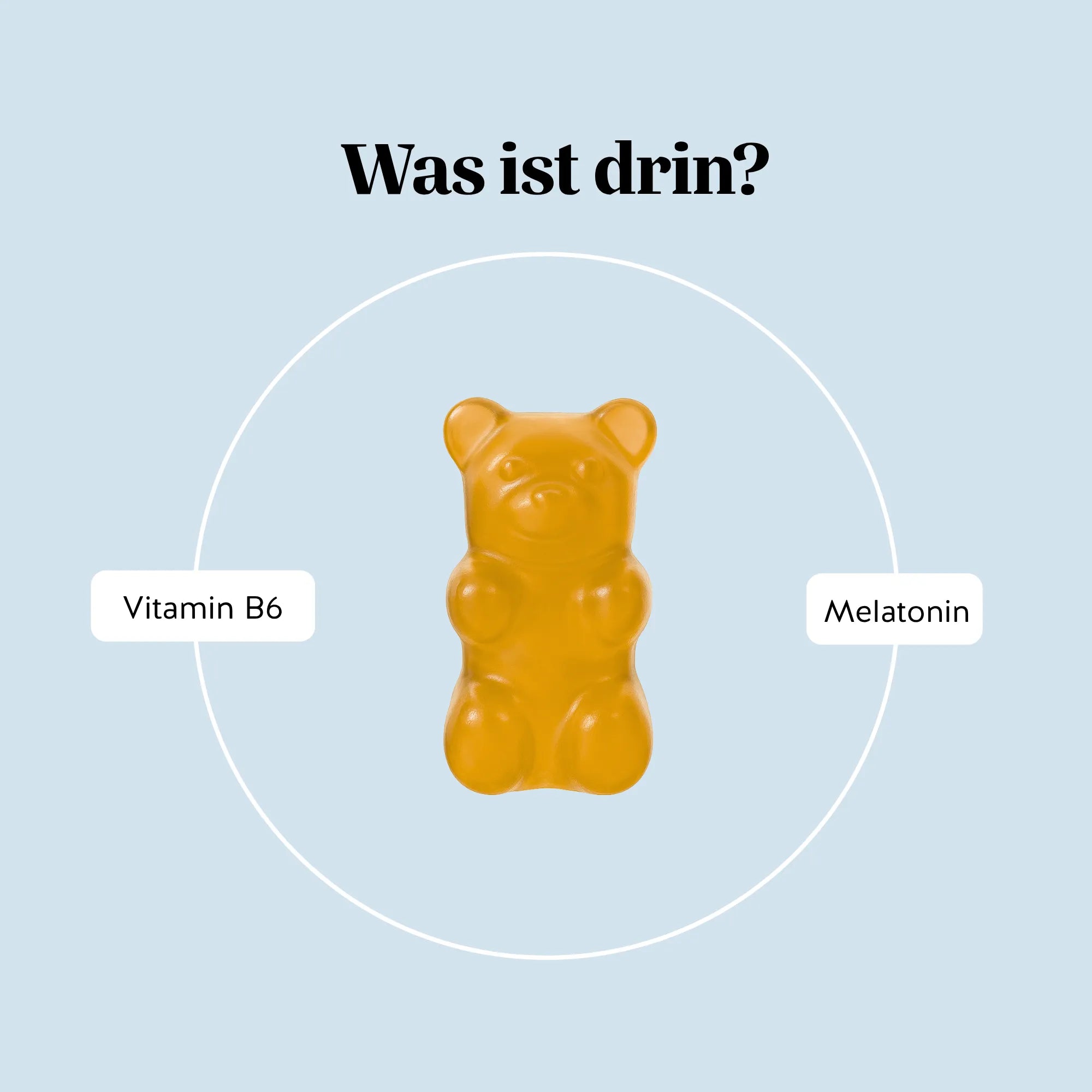 Inhaltsstoffe des Super Snooze Sleep* Vitamin Melatonin von Bears with Benefits, sorgfältig ausgewählt mit Melatonin und Vitamin B6.
