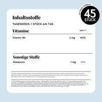 Vollständige Liste der Inhaltsstoffe des Super Snooze Sleep* Vitamin Melatonin von Bears with Benefits in Gummibärchenform, inklusive Melatonin und Vitamin B6, mit Nährwert- und NRV-Angaben.